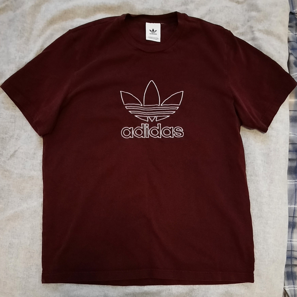 Adidas Embroidered Logo Cotton Tee Maroon